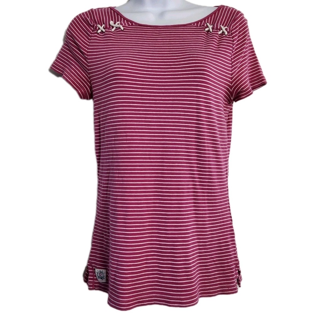 Lauren Ralph Lauren Womens Size Medium Pink White Striped Nautical Cotton Top M